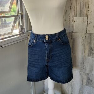 Women's Dark Blue Denim Shorts - High Waist